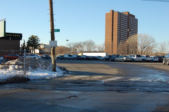 New Street ends at the shopping center parking lot