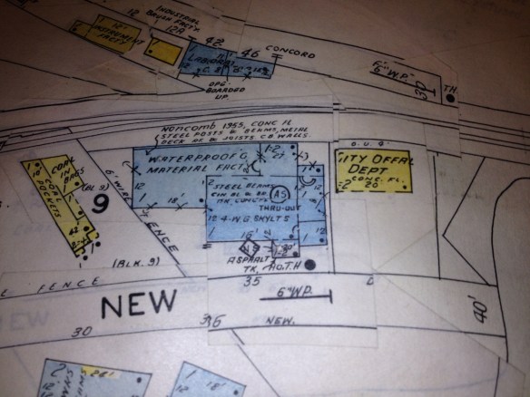Mid-20th c. map showing the Cambridge Offal Dept. on New St.